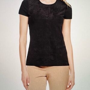 Vince Camuto Faux Suede Black Short Sleeve Top Size M
